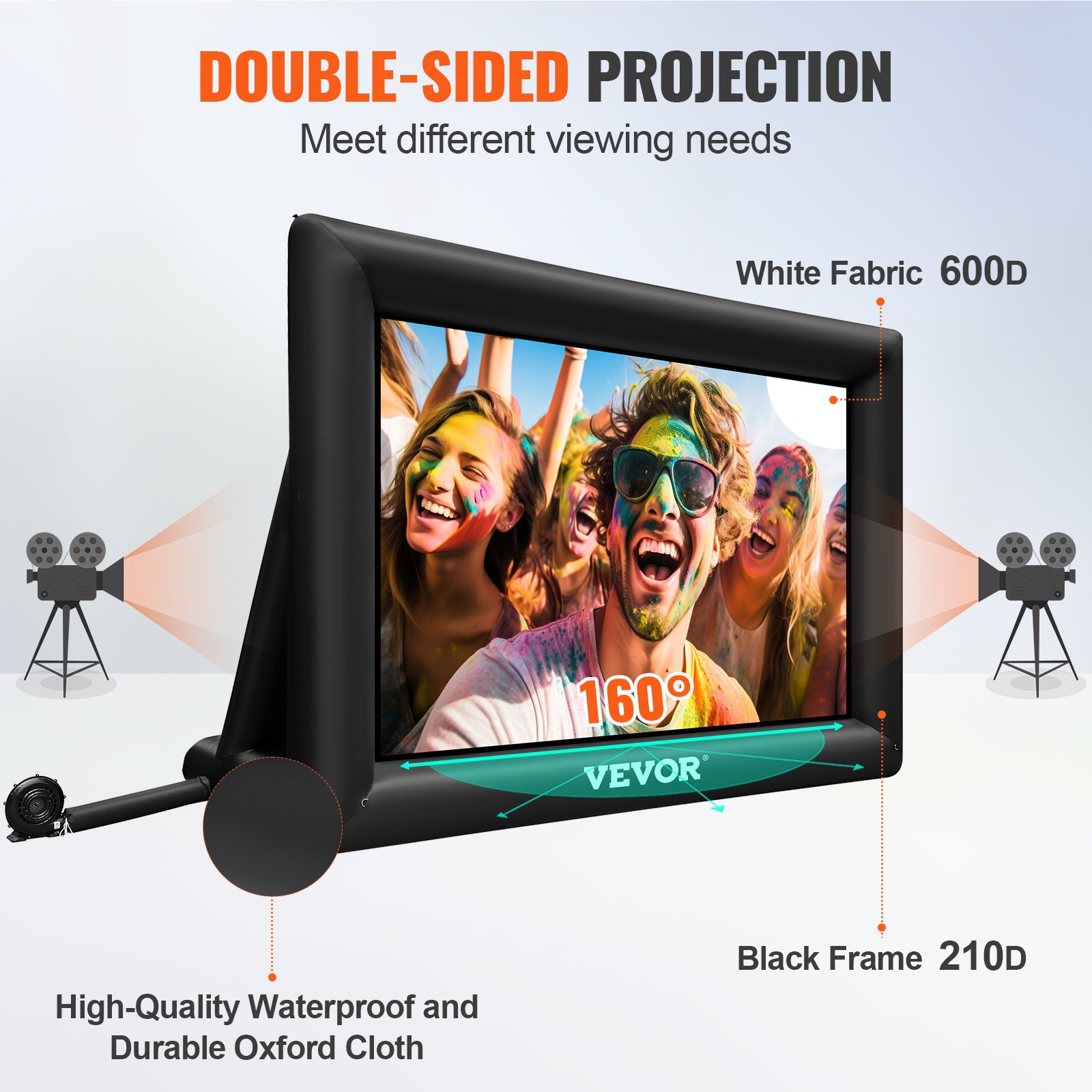 VEVOR Inflatable Movie Screen 20FT Inflatable Projector Screen for outside with 350W Air Blower Inflatable Screen Oxford Fabric Material Blow Up Screen for Outdoor Movie Supports Front/Rear Projection
