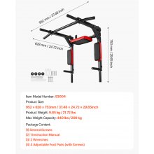 Multifunctional Pull Up Bar Wall Mounted Chin Up Bar Dip Station Heavy Duty