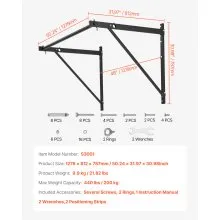 VEVOR Pull Up Bar Wall Mounted Heavy Duty Chin Up Bars Home Gym Adjustable Depth
