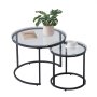 VEVOR Nesting Coffee Table Set of 2, 600 mm Round Coffee Table, Glass Nesting Tables for Small Place, Modern End Side Tables Night Stand with Metal Frame, for Living Room, Bedroom, Balcony, Office