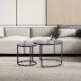 VEVOR Nesting Coffee Table Set of 2, 600 mm Round Coffee Table, Glass Nesting Tables for Small Place, Modern End Side Tables Night Stand with Metal Frame, for Living Room, Bedroom, Balcony, Office