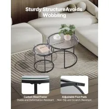 VEVOR Nesting Coffee Table Set of 2, 23.6 in Round Coffee Table, Glass Nesting Tables for Small Place, Modern End Side Tables Night Stand with Metal Frame, for Living Room, Bedroom, Balcony, Office