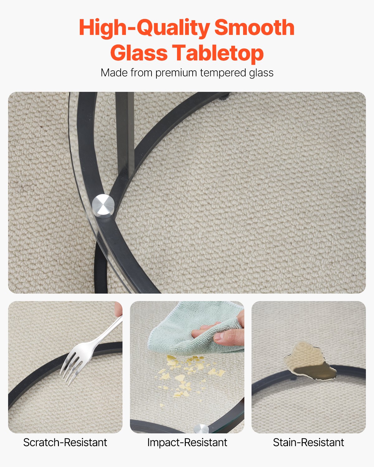 VEVOR Nesting Coffee Table Set of 2, 600 mm Round Coffee Table, Glass Nesting Tables for Small Place, Modern End Side Tables Night Stand with Metal Frame, for Living Room, Bedroom, Balcony, Office