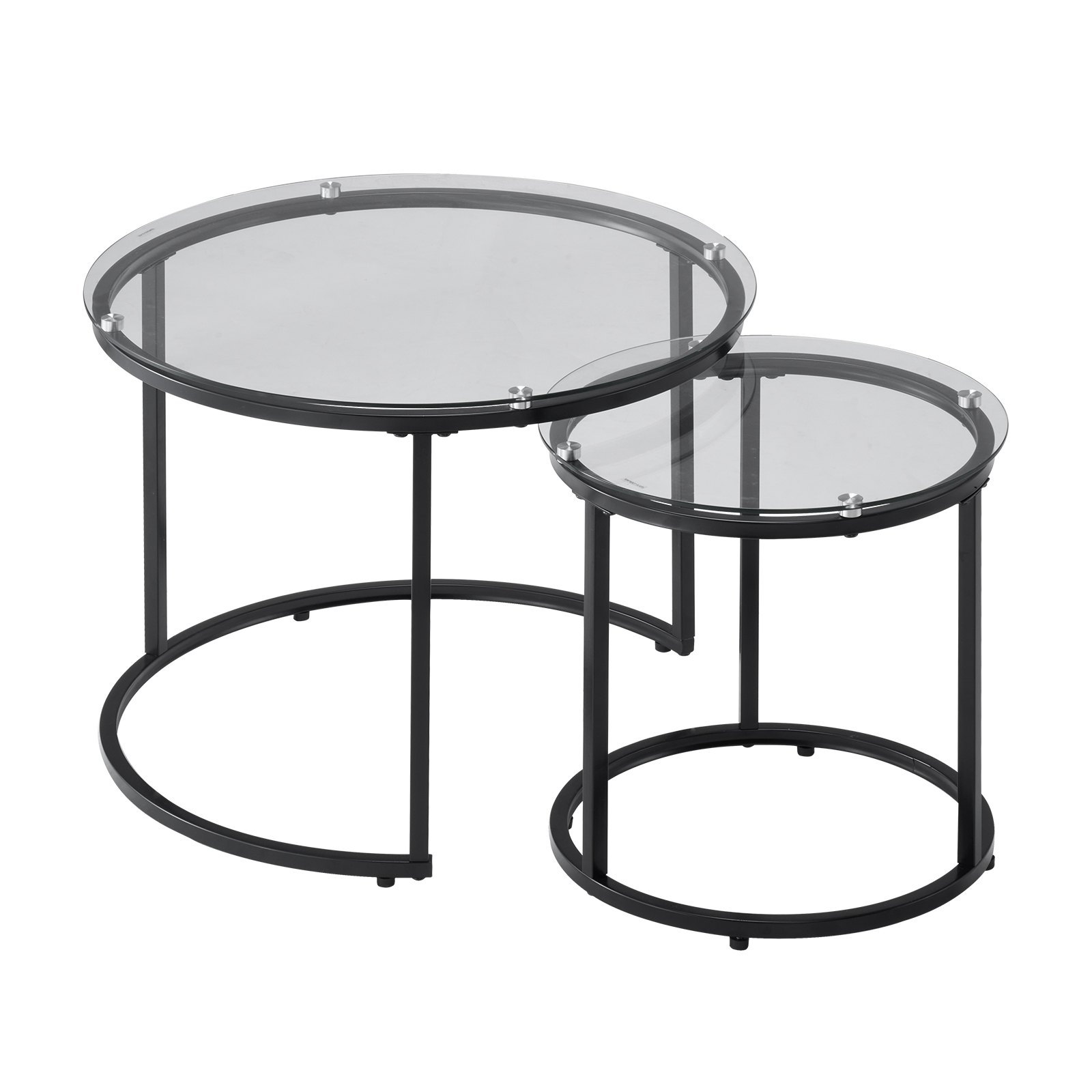 VEVOR Nesting Coffee Table Set of 2, 600 mm Round Coffee Table, Glass Nesting Tables for Small Place, Modern End Side Tables Night Stand with Metal Frame, for Living Room, Bedroom, Balcony, Office