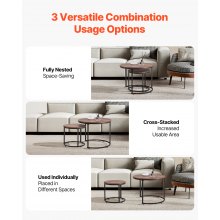 Nesting Coffee Table Set of 2 Round Coffee Table 23.6 in (Brown & Black)