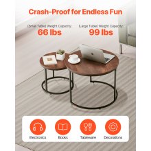 Nesting Coffee Table Set of 2 Round Coffee Table 23.6 in (Brown & Black)
