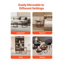 Nesting Coffee Table Set of 2 Round Coffee Table 23.6 in (Brown & Black)