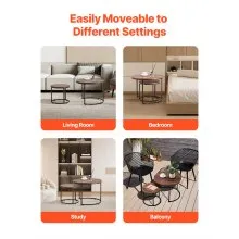 VEVOR Nesting Coffee Table Set of 2, 23.6 in Round Coffee Table, Nesting Tables for Small Place, End Side Tables Night Stand with Metal Frame, for Living Room, Bedroom, Office (Vintage Brown & Black)