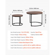 Nesting Coffee Table Set of 2 Round Coffee Table 23.6 in (Brown & Black)