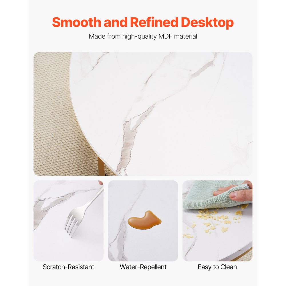 VEVOR Nesting Coffee Table Set of 2, 600 mm Round Coffee Table, Nesting Tables for Small Place, Vintage End Side Tables Night Stand with Metal Frame, for Living Room, Bedroom, Office (White & Gold)