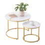 VEVOR Nesting Coffee Table Set of 2, 600 mm Round Coffee Table, Nesting Tables for Small Place, Vintage End Side Tables Night Stand with Metal Frame, for Living Room, Bedroom, Office (White & Gold)