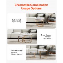 Nesting Coffee Table Set of 2 Round Coffee Table 23.6 in (White & Gold)