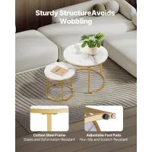 VEVOR Nesting Coffee Table Set of 2, 23.6 in Round Coffee Table, Nesting Tables for Small Place, Vintage End Side Tables Night Stand with Metal Frame, for Living Room, Bedroom, Office (White & Gold)