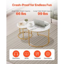 Nesting Coffee Table Set of 2 Round Coffee Table 23.6 in (White & Gold)