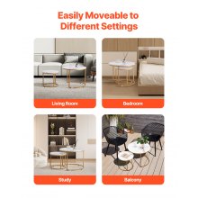 Nesting Coffee Table Set of 2 Round Coffee Table 23.6 in (White & Gold)