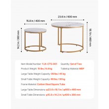 Nesting Coffee Table Set of 2 Round Coffee Table 23.6 in (White & Gold)