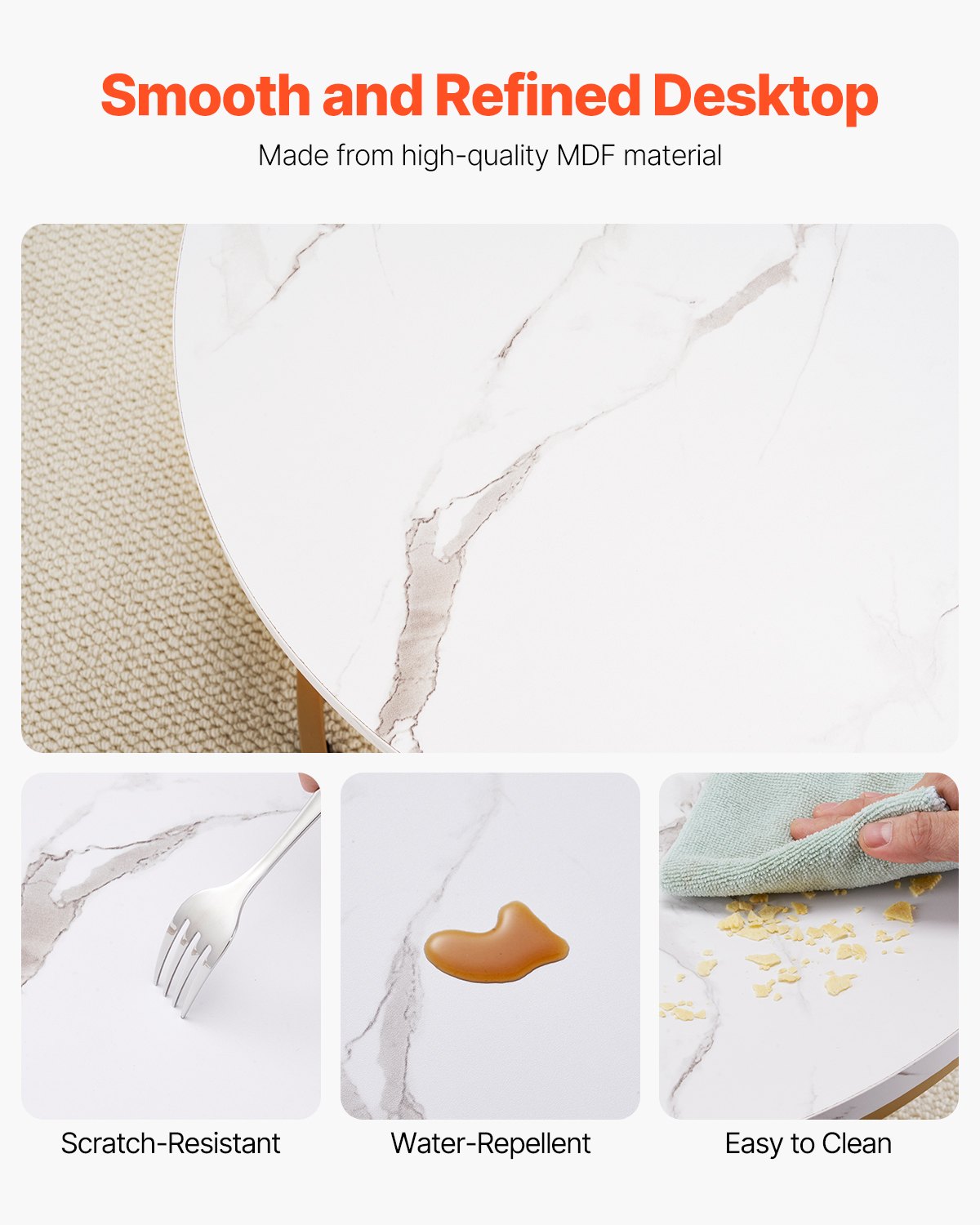 VEVOR Nesting Coffee Table Set of 2, 600 mm Round Coffee Table, Nesting Tables for Small Place, Vintage End Side Tables Night Stand with Metal Frame, for Living Room, Bedroom, Office (White & Gold)