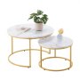 VEVOR Nesting Coffee Table Set of 2, 700 mm Round Coffee Table, Nesting Tables for Small Place, Vintage End Side Tables Night Stand with Metal Frame, for Living Room, Bedroom, Office (White & Gold)