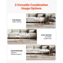 Nesting Coffee Table Set of 2 Round Coffee Table 27.6 in (White & Gold)