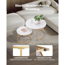 Nesting Coffee Table Set of 2 Round Coffee Table 27.6 in (White & Gold)