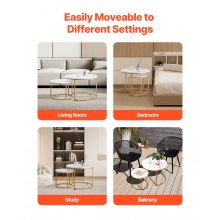 Nesting Coffee Table Set of 2 Round Coffee Table 27.6 in (White & Gold)