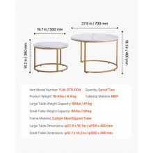 Nesting Coffee Table Set of 2 Round Coffee Table 27.6 in (White & Gold)