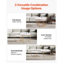 Nesting Coffee Table Set of 2 Round Coffee Table 31.5 in (White & Gold)