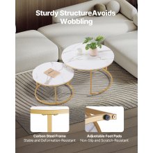 Nesting Coffee Table Set of 2 Round Coffee Table 31.5 in (White & Gold)