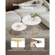 VEVOR Nesting Coffee Table Set of 2, 31.5 in Round Coffee Table, Nesting Tables for Small Place, Vintage End Side Tables Night Stand with Metal Frame, for Living Room, Bedroom, Office (White & Gold)