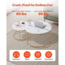 Nesting Coffee Table Set of 2 Round Coffee Table 31.5 in (White & Gold)