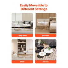 Nesting Coffee Table Set of 2 Round Coffee Table 31.5 in (White & Gold)
