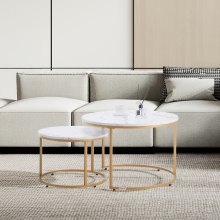 Nesting Coffee Table Set of 2 Round Coffee Table 31.5 in (White & Gold)