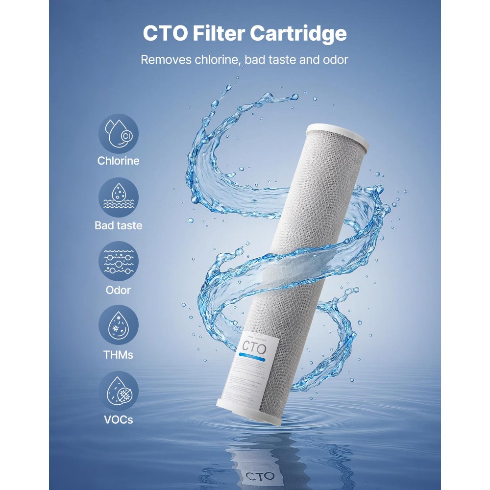 VEVOR Whole House Water Filter Replacement Cartridge, 4.5" x 20" CTO Carbon Block, Replacement Filter for 3-Stage Whole Home Water Filtration System, Reduce Chlorine, Bad Taste, Odor