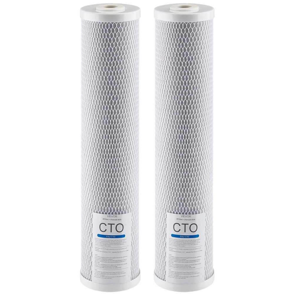 Cartucho de repuesto para filtro de agua para toda la casa VEVOR, bloque de carbón CTO de 11,4 cm x 50,8 cm, filtro de repuesto para sistema de filtración de agua de 3 etapas para toda la casa, reduce el cloro, el mal sabor y el olor, paquete de 2