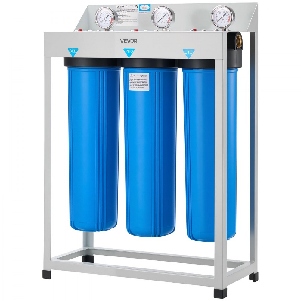 VEVOR  Whole House Water Filter System, 3-Stage | Sediment, PHO, CTO | 4.5" x 20" Home Water Purifier Filter Reduce Chlorine, Bad Taste, Odor, Rust, Prevent Scale and Corrosion