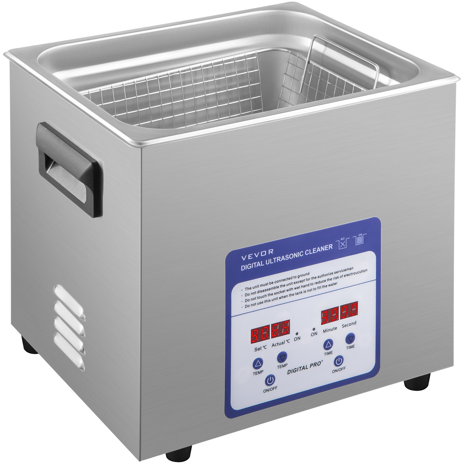 VEVOR 10L Ultrasonic Cleaner Jewelry Coins 316 Stainless Steel w/ Heater Timer