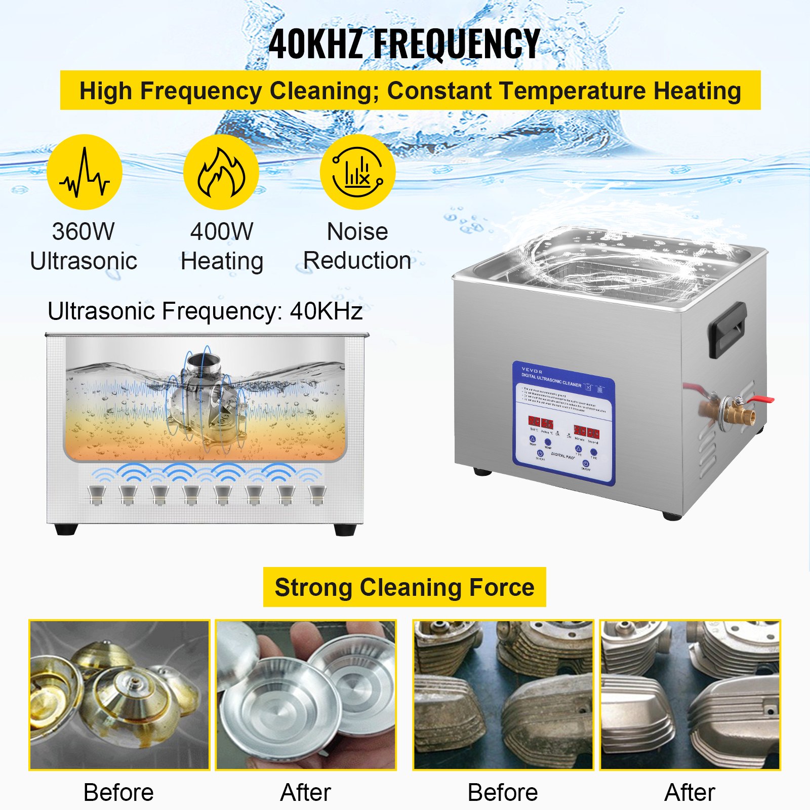 Vevor Digital Ultrasonic Cleaner Ultrasonic Cleaning Machine 15l Stainless Steel