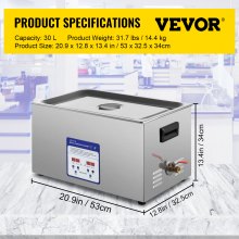 VEVOR digitális ultrahangos tisztítógép 30 literes ultrahangos tisztítógép 40 kHz Sonic Cleaner Machine 316 & 304 rozsdamentes acél ultrahangos tisztítógép fűtővel és időzítővel az ékszerszemüvegek tisztításához