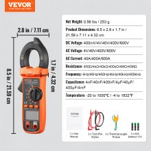 VEVOR Digital Clamp Meter T-RMS, 4000 Counts, 600A Clamp Multimeter Tester, Measures Current Voltage Resistance Diodes Continuity Data Retention, with NCV for Home Appliance, Railway Industry Maintena