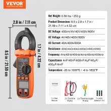 VEVOR Digital Clamp Multimeter, T-RMS 4000 Count, 600A, for Current, Voltage, Resistance, Diodes & Continuity Testing, Data Hold Function, NCV Feature, Ideal for Domestic Appliances & Railway Maint