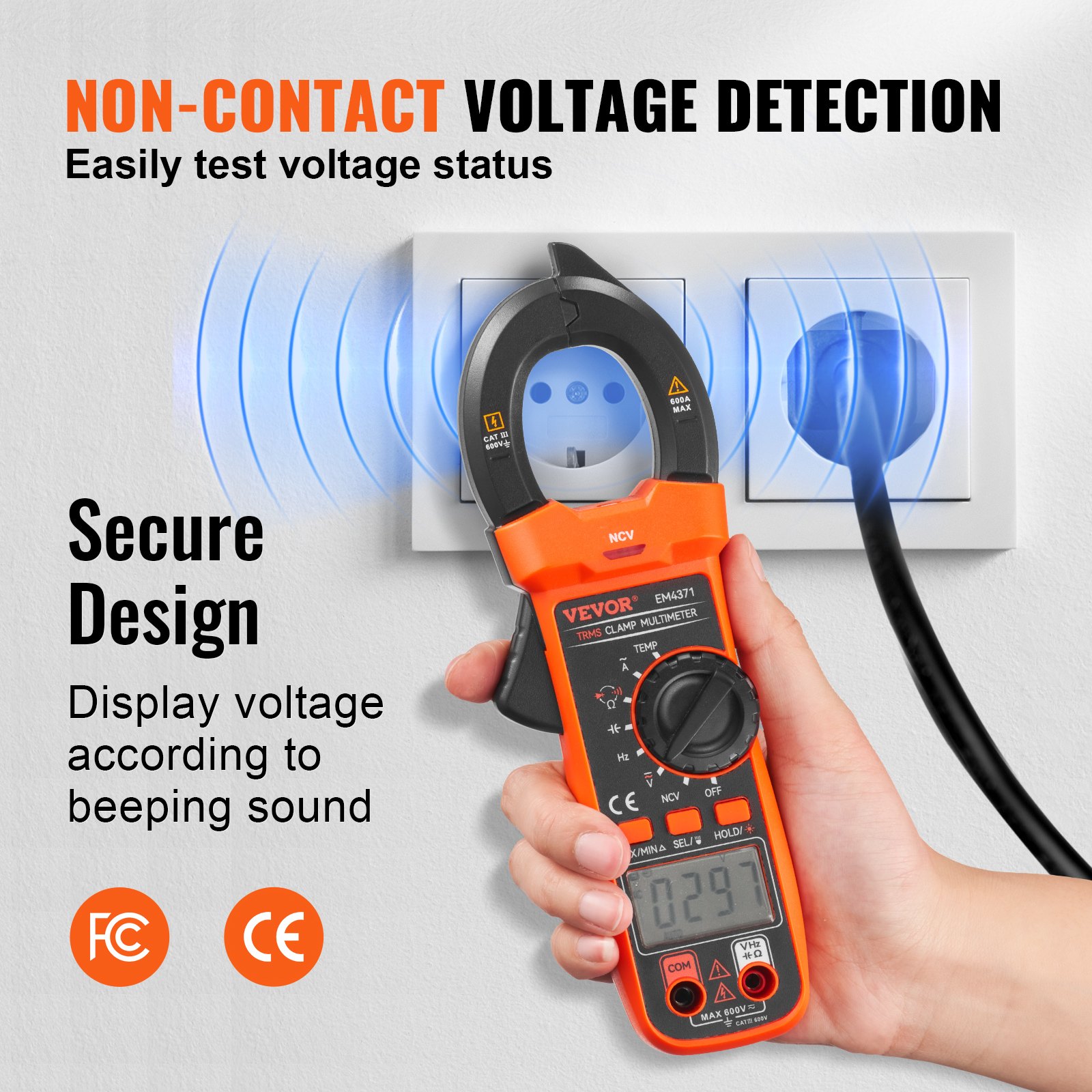 VEVOR Digital Clamp Meter T-RMS, 4000 Counts, 600A Clamp Multimeter Tester, Measures Current Voltage Resistance Diodes Continuity Data Retention, with NCV for Home Appliance, Railway Industry Maintena