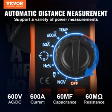 VEVOR Digital Clamp Meter, T-RMS 6000 Counts, 600A Multimeter for Current, Voltage, Resistance, Diodes & Continuity Testing, Data Hold Function, NCV Feature for Domestic & Railway Maintenance