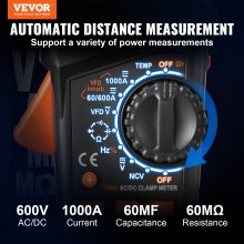 VEVOR Digital Clamp Meter T-RMS, 6000 Counts, 1000A Clamp Multimeter Tester, Measures Current Voltage Resistance Diodes Continuity Data Retention, NCV for Home Appliance, Railway Industry Maintenance