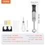 VEVOR Commercial Immersion Blender, 12-Speed Heavy Duty Immersion Blender, Stainless Steel Blade Copper Motor Hand Mixer, Portable Mixer with Measuring Cup, Whisk, Milk Frother, Silver