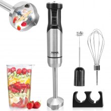 VEVOR Commercial Immersion Blender, 500 Watt 12-Speed Heavy Duty Immersion Blender, Stainless Steel Blade Copper Motor Hand Mixer, Portable Mixer with Measuring Cup, Whisk, Milk Frother, Silver