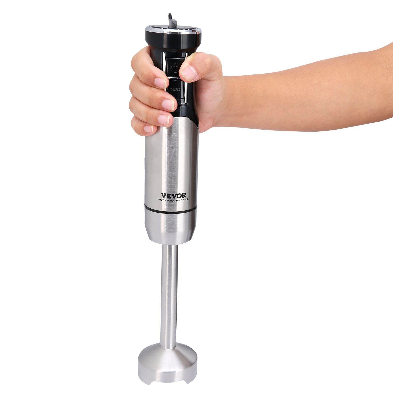 VEVOR Commercial Immersion Blender, 12-Speed Heavy Duty Immersion Blender, Stainless Steel Blade Copper Motor Hand Mixer, Portable Mixer with Measuring Cup, Whisk, Milk Frother, Silver