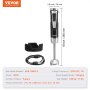 VEVOR Commercial Immersion Blender, 200 Watt 8-Speed Heavy Duty Immersion Blender, Stainless Steel Blade Copper Motor Hand Mixer, USB Charging Cable Multi-purpose Easy Control Grip Stick Mixer, Black
