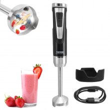 VEVOR Commercial Immersion Blender, 200 Watt 8-Speed Heavy Duty Immersion Blender, Stainless Steel Blade Copper Motor Hand Mixer, USB Charging Cable Multi-purpose Easy Control Grip Stick Mixer, Black