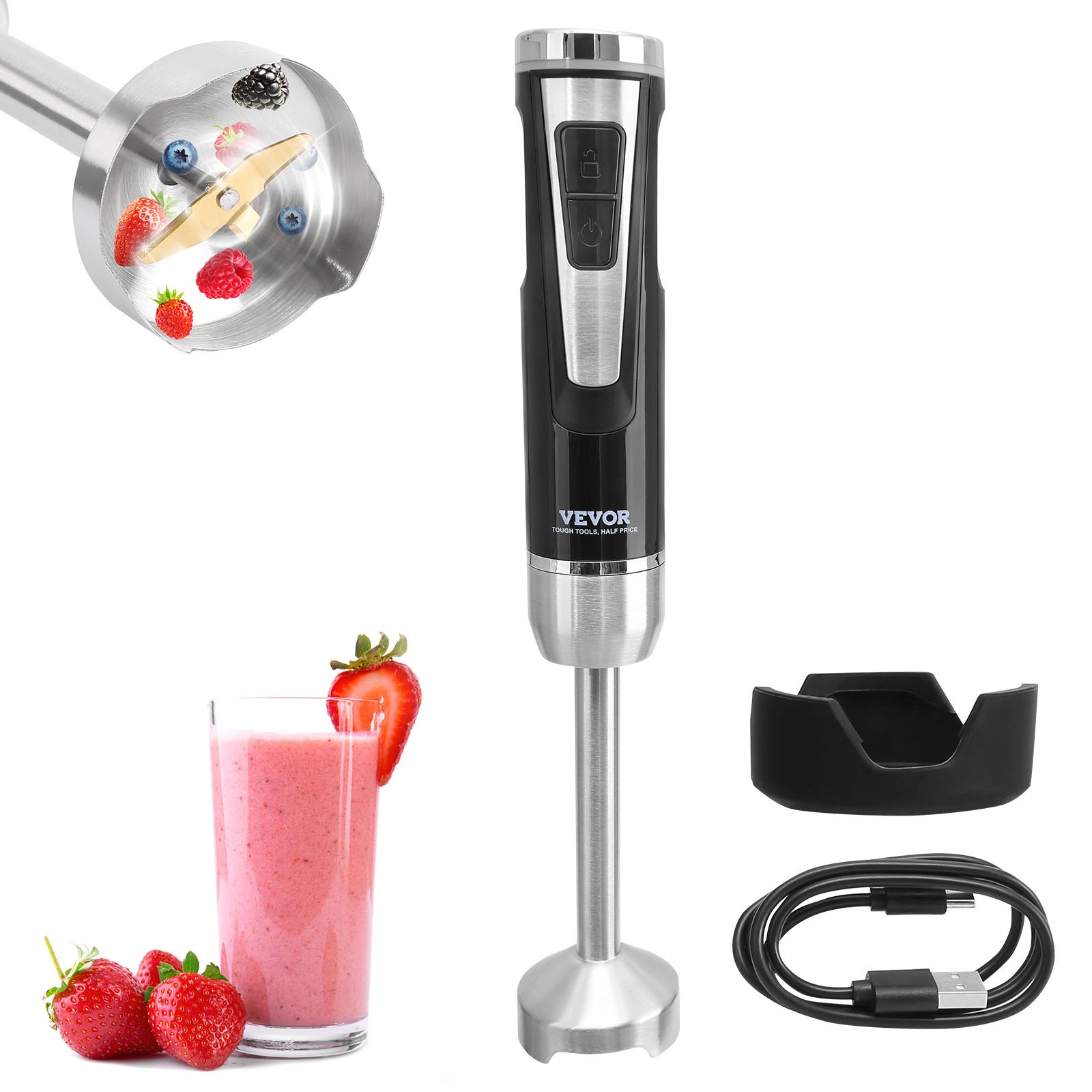 Commercial Immersion Blender, 200 Watt 8-Speed Heavy Duty Immersion Blender, Stainless Steel Blade Copper Motor Hand Mixer, USB Charging Cable Multi-purpose Easy Control Grip Stick Mixer, Black Commercial Immersion Blender, 200 Watt 8-Speed Heavy Duty Immersion Blender, Stainless Steel Blade Copper Motor Hand Mixer, USB Charging Cable Multi-purpose Easy Control Grip Stick Mixer, Black