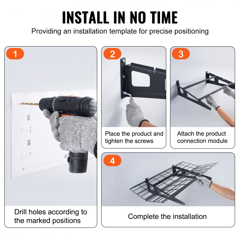 VEVOR Garage Storage Shelving, 2 Pack, 122 x 61 cm Heavy Duty Garage Shelves Wall Mounted, 226.8 kg  Load Capacity(Total) Garage Storage Rack Floating Shelves, Suitable for Shop, Shed, Garage Storage